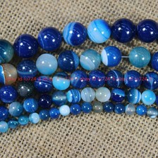 6/8/10/12mm Natural Blue Stripe Agate Onyx Gemstone Round Loose Beads 15''Strand