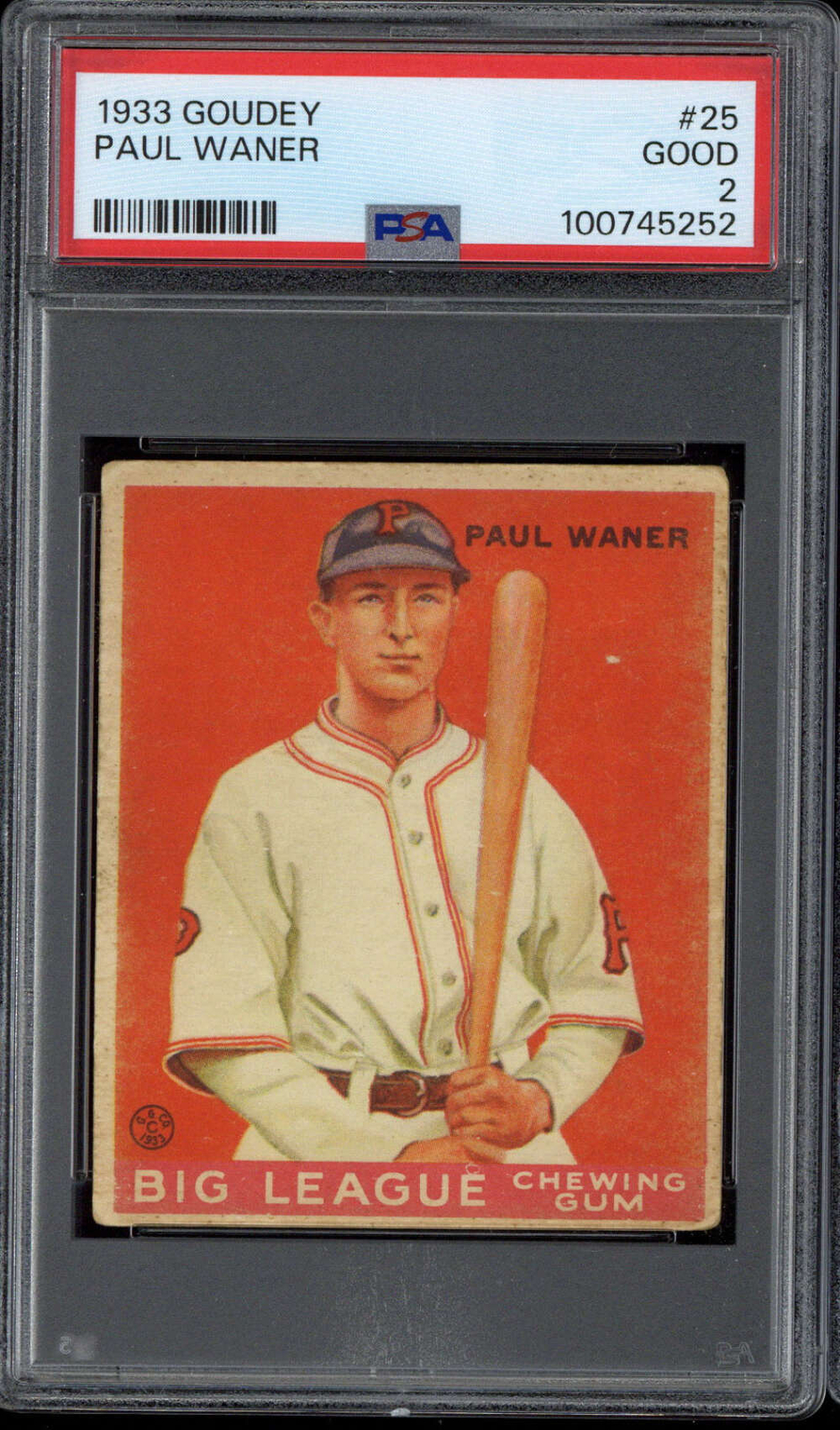 1933 Goudey #25 Paul Waner Pittsburgh Pirates PSA 2 Good