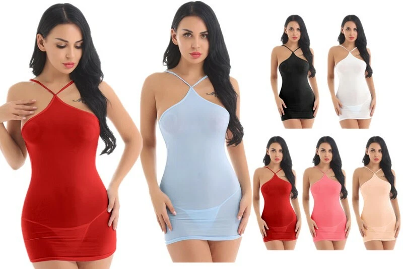 New Women Nightwear Backless Full Slips Sheer Sleepwear Babydoll
