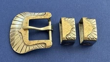 Premium VOGT Sterling Silver & Gold 4 Pc Ranger Belt Buckle Set & Lucchese Belt
