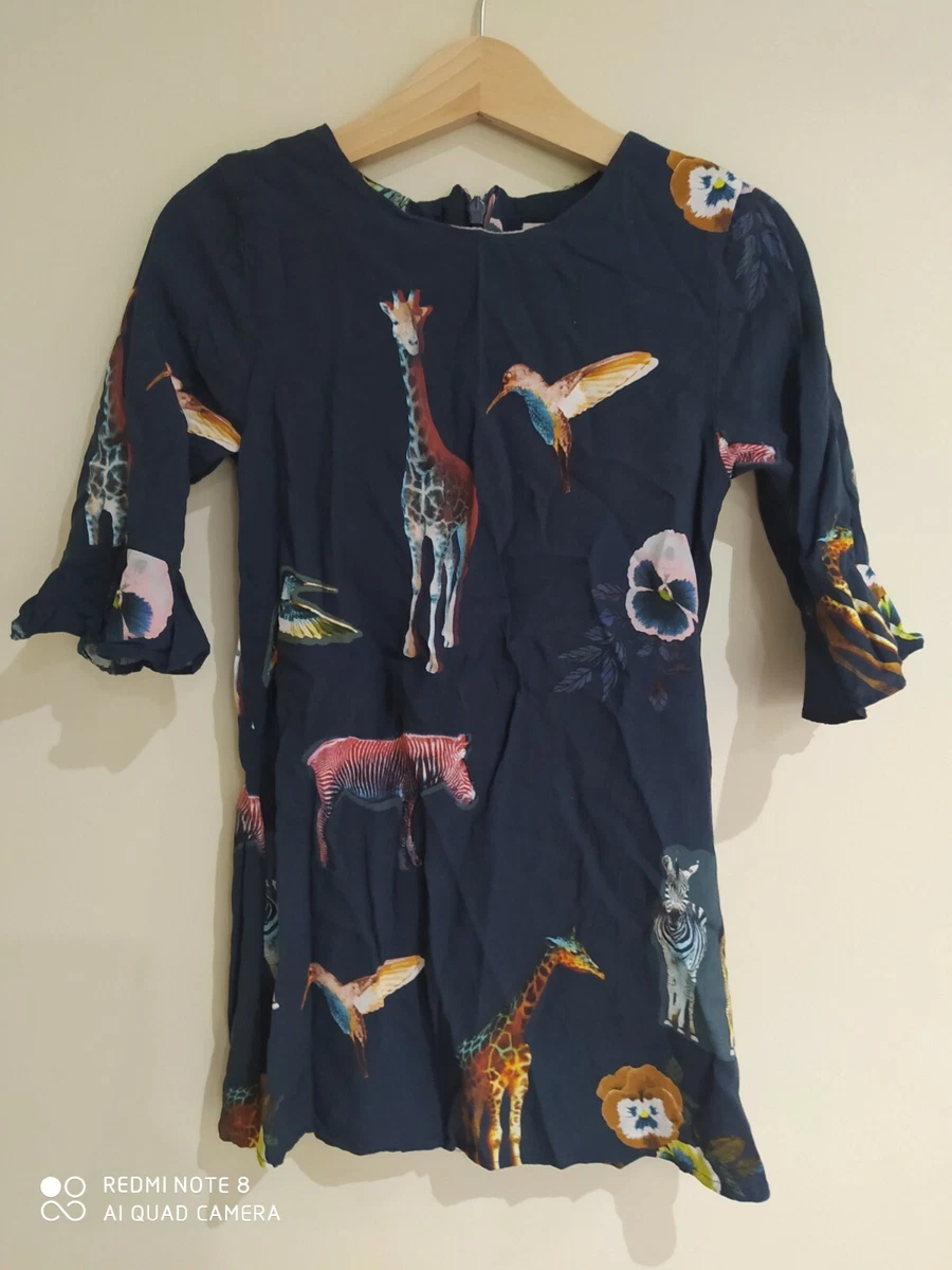Next Dress Age 5 Navy Animals Floral Print worn once VGC Giraffe