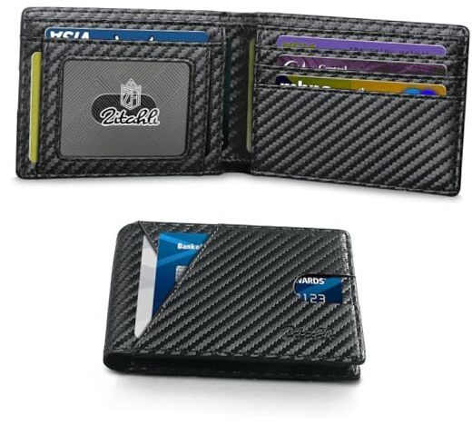 Slim RFID Blocking Leather Bifold Wallet for Men in Carbon Black-image