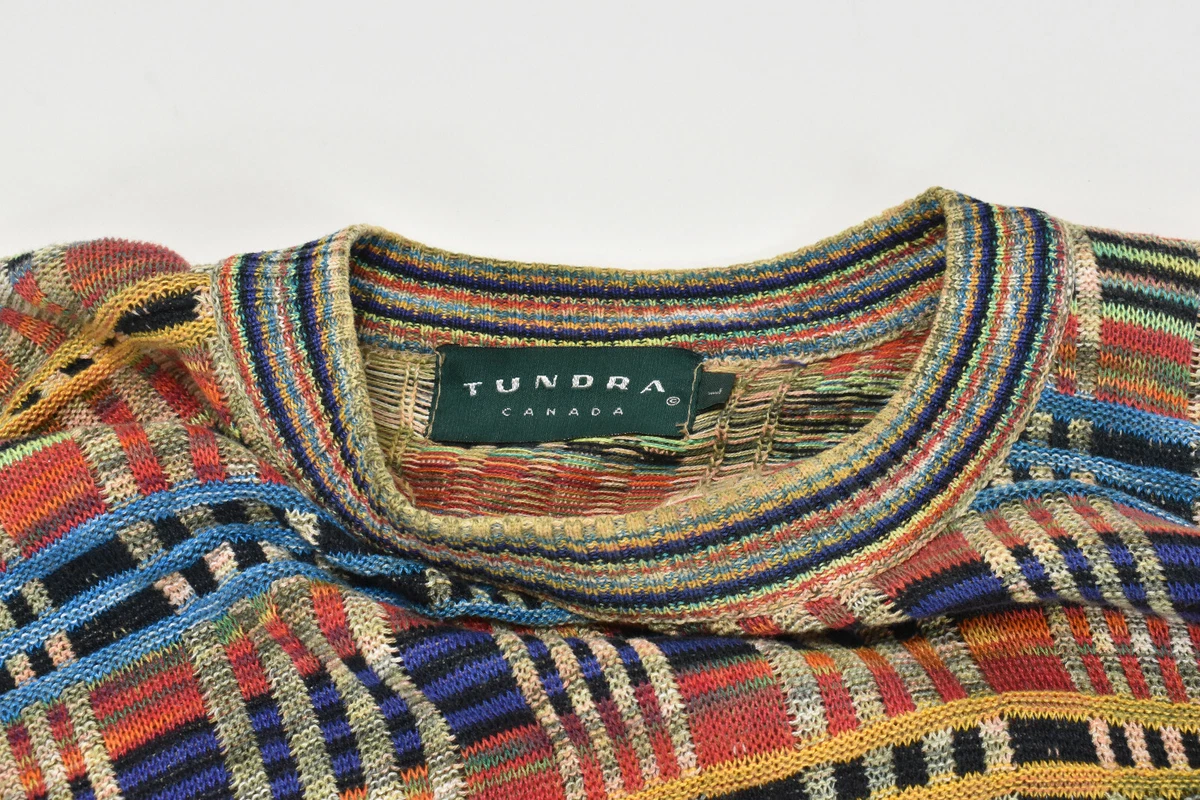 Vintage TUNDRA Coogi Style Mercerized pullover knit Sweater L Multicolor Color