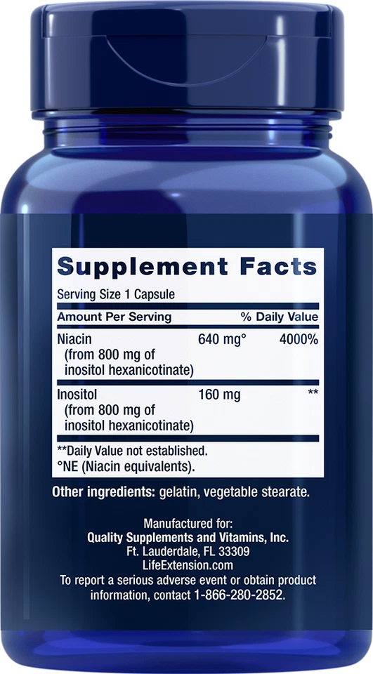 Niacina sin descarga 640 mg extensión de vida 100 cápsulas inositol vitamina B3 sin descarga Foto 2 de 2