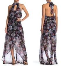 NEW SHOW ME YOUR MUMU Karolina HALTER TIES Shimmery BLACK FLORAL Maxi DRESS S