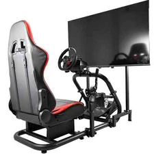 Hottoby G29 Racing Sim Cockpit &TV Stand&Seat Fit Logitech G923 G920Thrustmaster