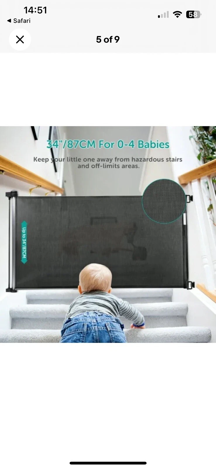 Baby Gate, Eccomum Retractable Baby Gate, Pet Gate, Baby Dog Gate up to 60" Wide
