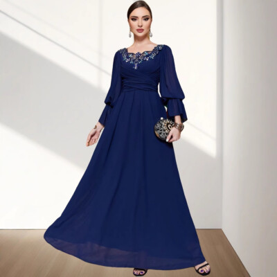 Elegant Women Chiffon Evening Party Long Dress Abaya Kaftan Muslim Wedding  Gown | eBay