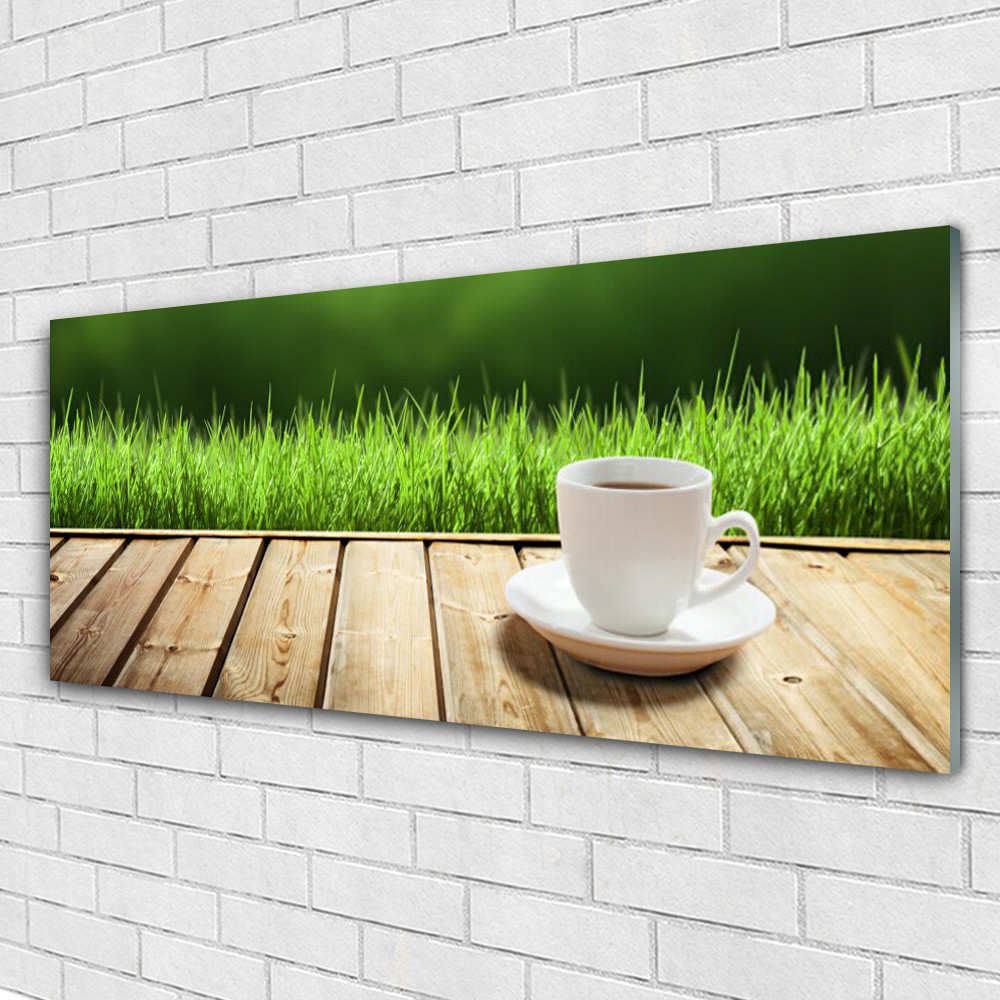 Tableau plexiglas nature herbe tasse 125x50 cm pour decoration murale