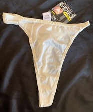 Vtg 1990s Body Pride ivory shimmer satin High Cut thong panties nylon size M