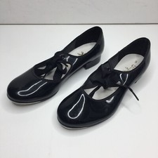 Vintage Spotlights Girls Black Mary Jane Patent Tap Dance Shoes Tie Close Size 5