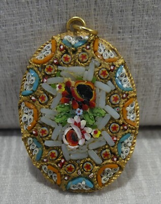 MIKROMOSAIK ANHÄNGER - VINTAGE MEDAILLON - BLUMENDEKOR 4cmX3,5cm