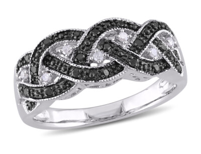 1/6 Karat (ctw) Schwarz & Weiß Diamant Ring Band in Sterlingsilber