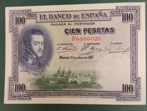 1925 Spain 100 Pesetas - Pick# 69c - Solid XF