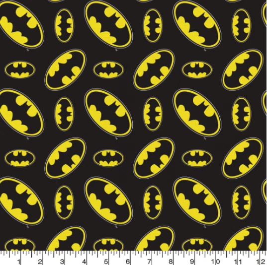 BTY BATMAN LOGO Toss Black Yellow Print 100% Cotton Quilt Craft Fabric by Yard - Image 2 of 3