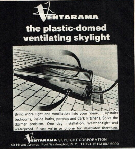 1977 Vintage Print Ad Ventarama the plastic-domed ventilating skylight light