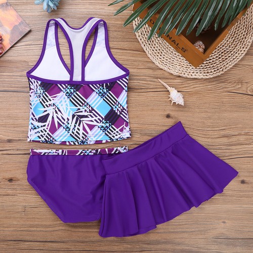 Kids Girls Tankini Swimsuit Bikini Set Crops Tops with Bottoms Skirt Swimwear - Picture 6 of 39