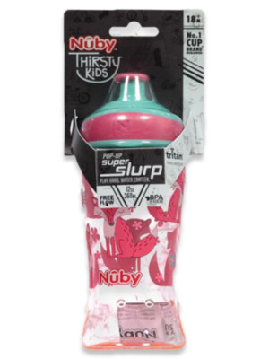 Nuby Baby Girls' 12 Oz. Pop-Up Super Slurp Free Flow Sipper Cup - pink/aqua, one