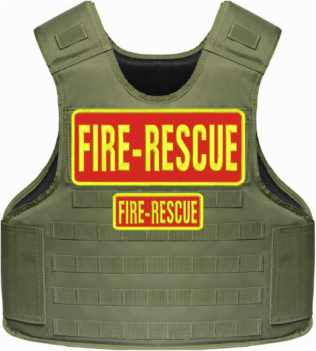 FIRE-RESCUE EMB PATCH 10X4 AND 5X2 HOOK ON BACK YELLOW ON RED