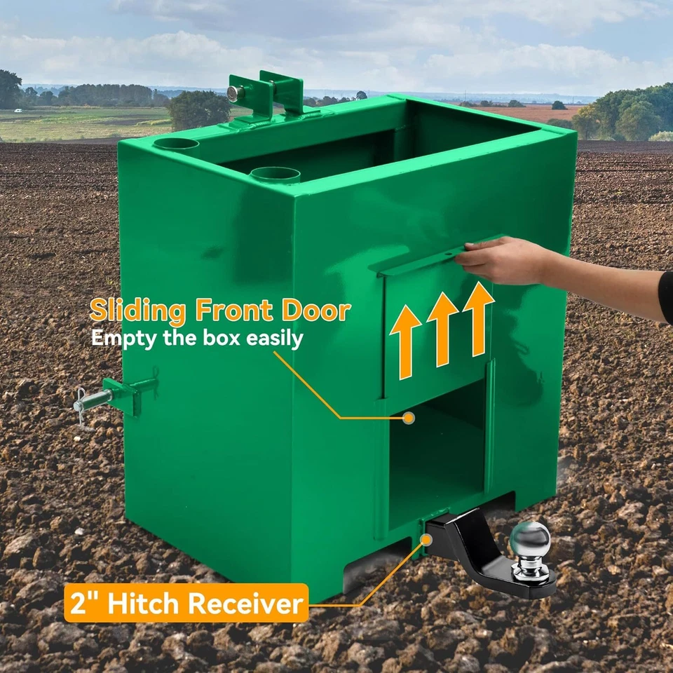 Caixa de lastro 3 pontos engate contrapeso para gato 1 categoria 1 trator 800 lb verde - Imagem 4 de 4