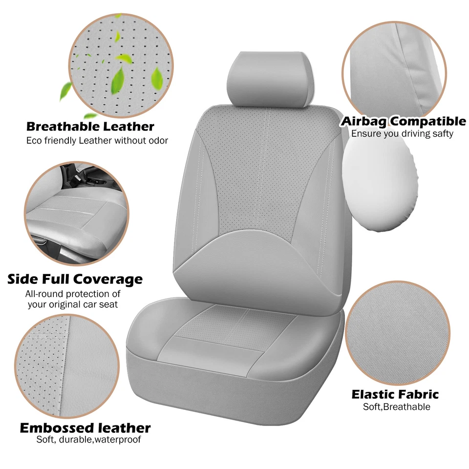 Conjunto completo de capa de assento de carro 5 lugares couro protetor traseiro dianteiro cinza para Toyota Auto - Imagem 3 de 4
