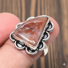 Natural Red Aventurine Ring Size 9 Sterling Silver Handmade Ethnic Jewelry