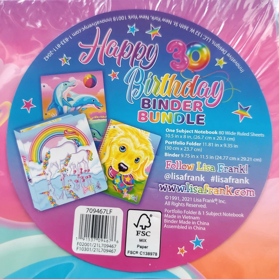 Paquete de suministros escolares Lisa Frank 30 cumpleaños - carpeta, cuaderno y carpeta  Foto 3 de 4