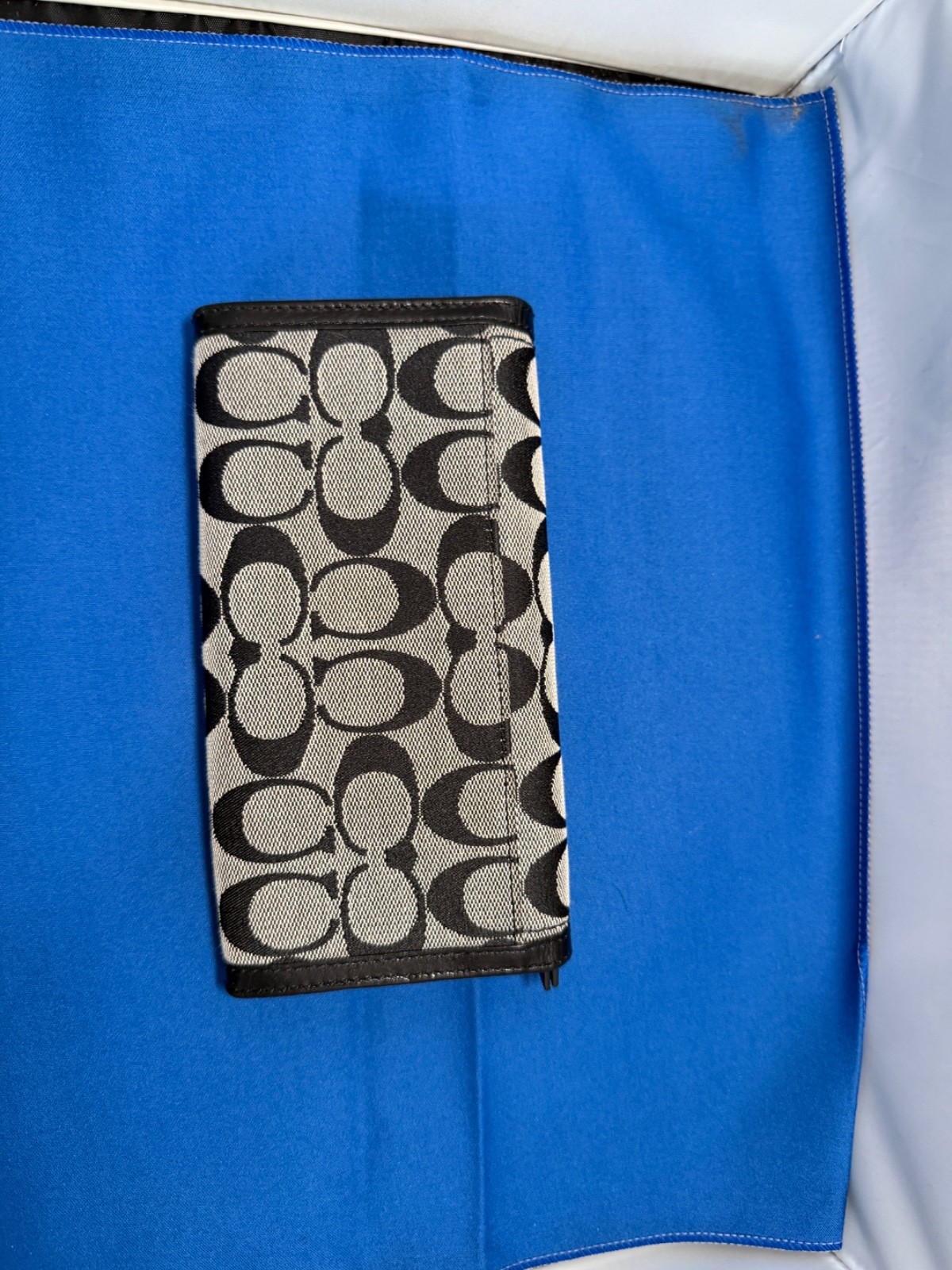 COACH Legacy Signature Canvas Leather Trim Black Large Trifold Wallet thumbnail 2