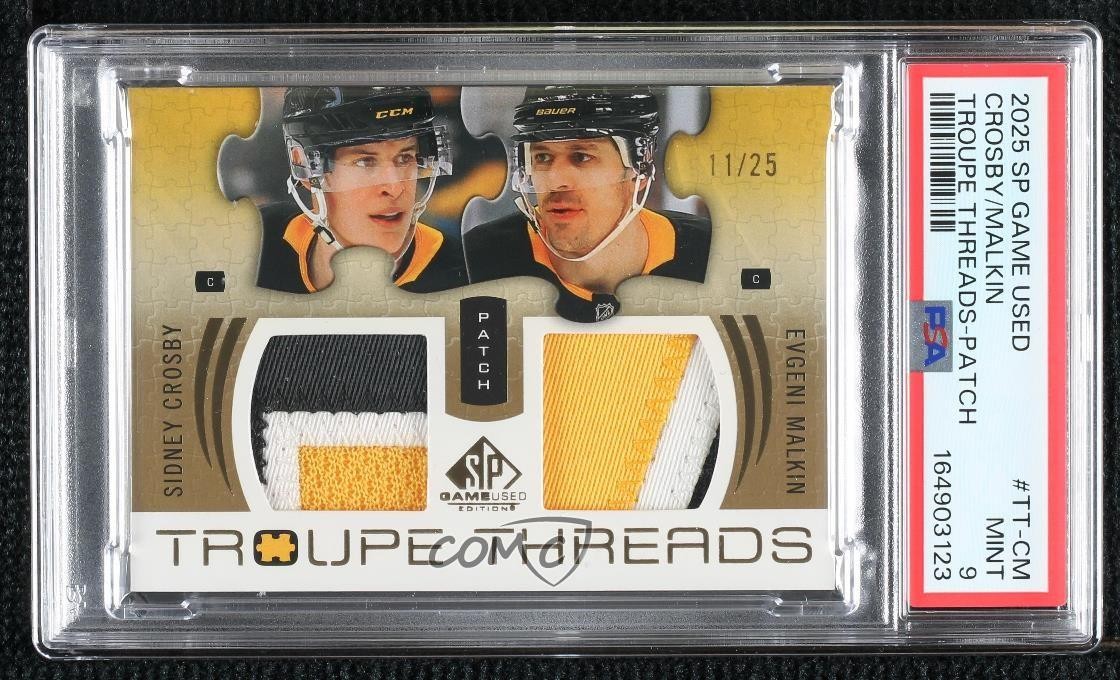 2025-26 SP Game Used Edition 11/25 Sidney Crosby Evgeni Malkin PSA 9 Patch 1t9t
