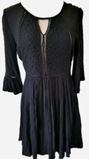 Forever 21 Black Rayon Lace Panel Bell Sleeved Mini Dress Goth Boho