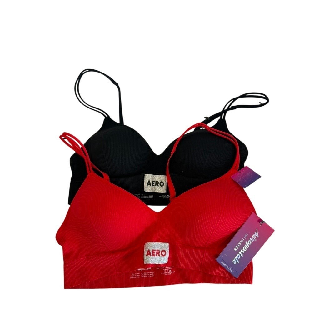 Aeropostale Bralette 2-Pack Women Medium Red Black New Ribbed Seamless Aero Logo-image