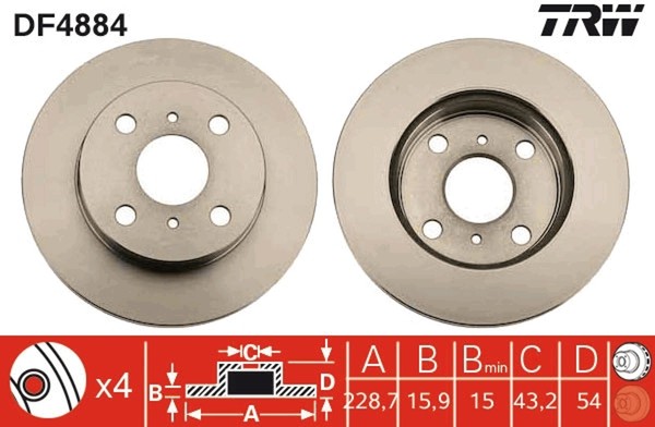 2X TRW Bremsscheibe DF4884 FüR Starlet Toyota EP80_ EP80R 12V EP81_ EP81R Cat-image