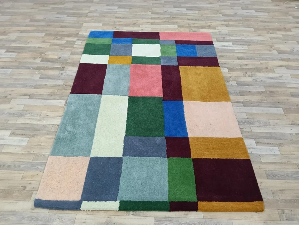 Alfombra acolchada a mano de lana y viscosa multicolor alfombra de área |8x10|8x12|9x12| Foto 3 de 4