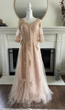 Wear Your Love Nude Wedding Dress Size 10/M Lace Tulle Elegant New With Tags