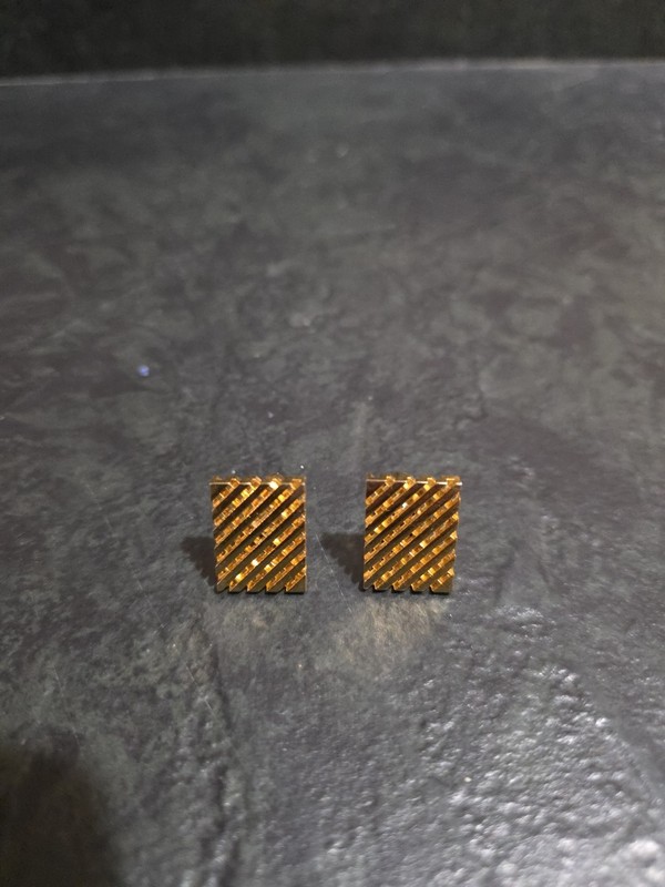 Gold Tone Open Work Waffle Textured Cuff Links Vintage