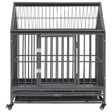 Dog Cage Dog Crate with Removable Tray Lockable Wheels Dog Kennel Steel vidaXL