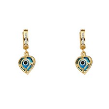 NEW 14K YELLOW GOLD EVIL EYE DANGLE HUGGIES EARRINGS