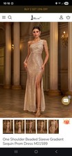 Miss Ord Large Rose Gold One Shoulder Beaded Sleeve Gradient Sequin Prom Dress