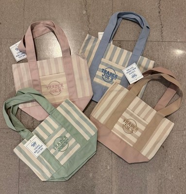 Trader Joes Mini Tote Bags, Striped Mini Canvas, 4 Set, FREE SHIPPING