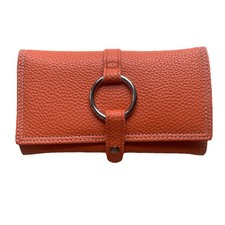 Travel Jewelry Case Holder Organizer Wallet Orange Pebbbled Faux Leather