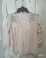 Vintage Bed Jacket Pajama Top Floral Lace Lingerie Silky 70s Grunge Romance