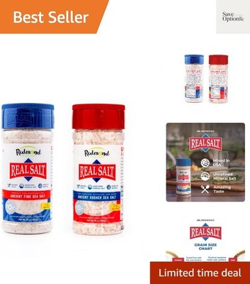Real Salt - Natural Unrefined Sea Salt, 10oz Fine Shaker with 10oz Kosher Shaker