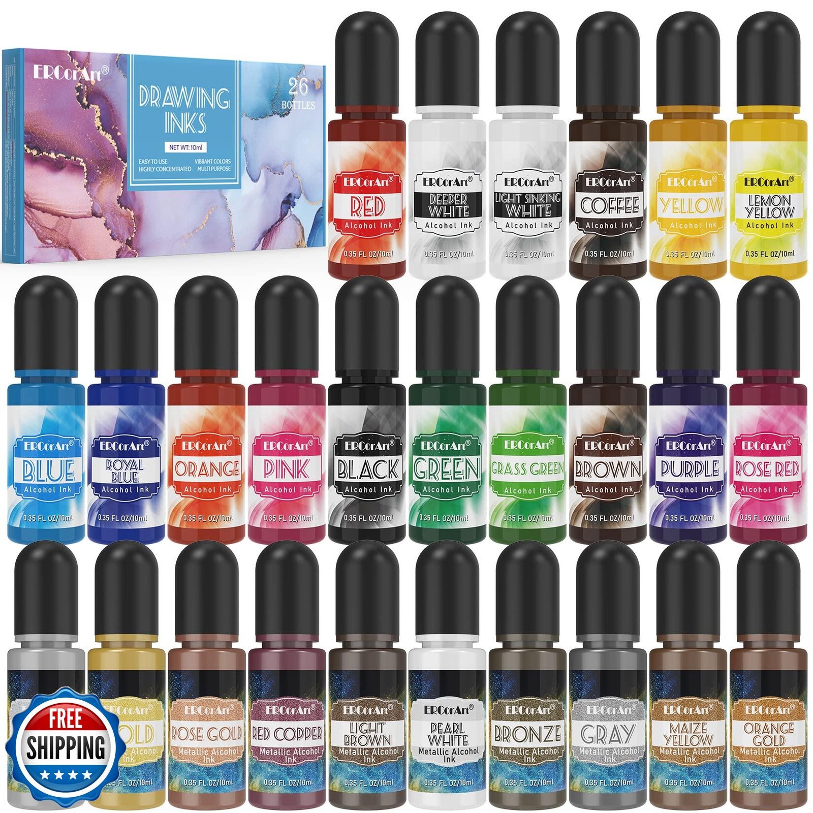 26 Vibrant High-Concentrated Alcohol Inks for Art & Crafts