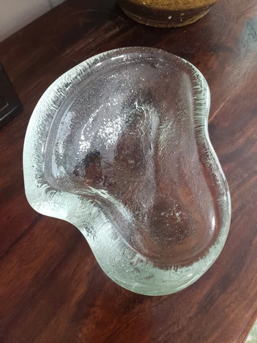 BLENKO Clear Thick Glass Free Form Amoeba Shape Bowl Dish 9" x 6" Heavy Textured