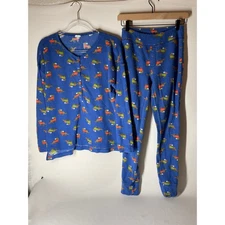 Aerie Waffle Knit Dachshund Dog Print Thermal PJ Set Pants Long Sleeve Top SMALL