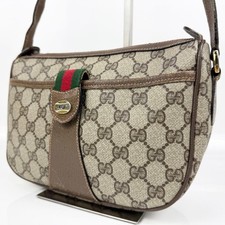 GUCCI 89.02.032 GG Sherry Line Shoulder Bag PVC Leather Brown Vintage From Japan