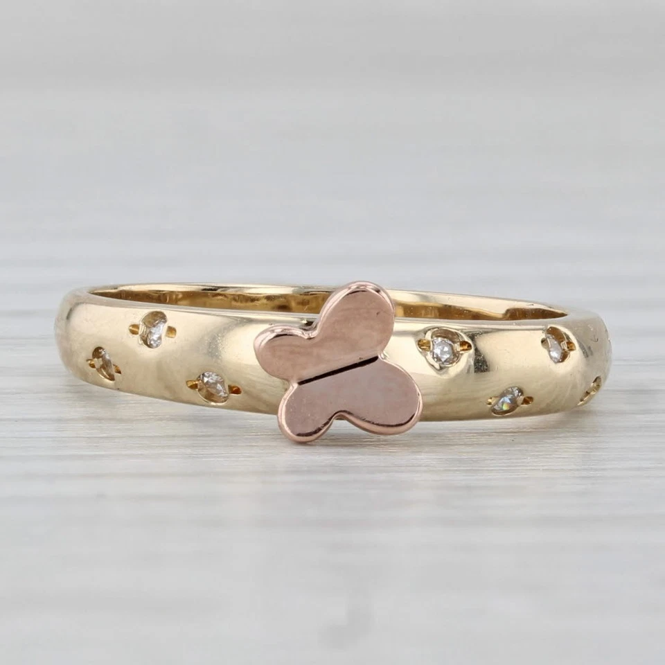 Anillo Buttefly Circonita Cúbica Oro Rosa Amarillo 14k Banda Apilable Foto 2 de 4