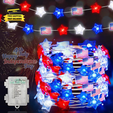 Red White and Blue Patriotic String Lights, 16FT 50 LED 4Th of July Decorations