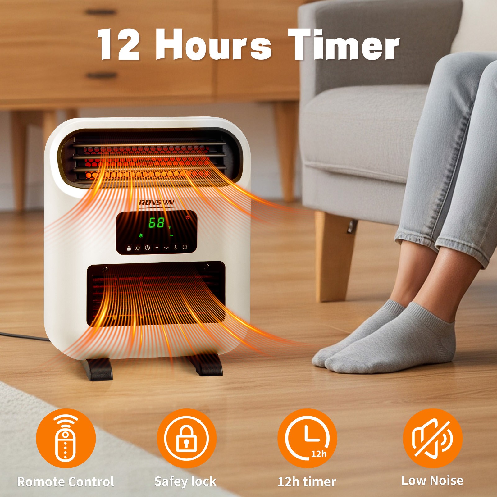 1500W Wall and Floor Mount Electric Space Heater with Remote Control, Timer