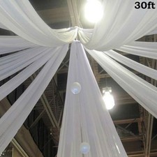 White 10 x 30 ft Professional Sheer CEILING CURTAIN Drapes Party Decorations
